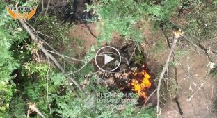 A Russian caught fire and died in a trench after being dropped by a Ukrainian drone