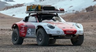 Porsche made an attempt to conquer the highest volcano in the world on an extreme 911 (9 photos + 1 video)