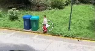 Spectacular trick with a garbage container