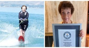 A unique water skier whose age does not prevent her from surfing the open spaces and setting records (5 photos + 1 video)