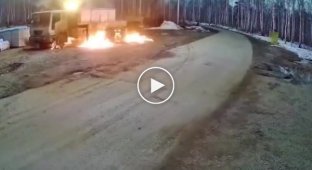 Near Chelyabinsk, a truck crane driver hit a power line and almost burned out from an electric shock