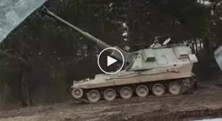 Поставлена Великобританією 155 мм самохідна гаубиця AS-90 в українських лісах.