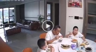 A boy from China ran out of a shelter during an earthquake to finish his dinner