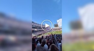 Падение парашютиста на стадион в США попало на видео