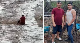 Добрый самаритянин спас женщину во время наводнения в Мексике (5 фото + 1 видео)