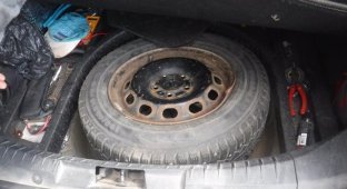 Водитель пытался провезти контрабандный сыр в колесе (2 фото)