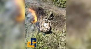 Russian anti-drone gun burns after Ukrainian drone attack
