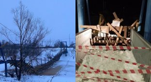 A bridge collapsed in a Karelian village; they spent $80,000 to repair it this summer (11 photos + 1 video)