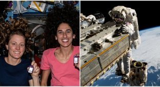Female astronauts lost their tool bag in outer space (3 photos)