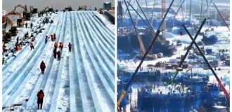 A Giant Ice Slide and Snowman Are Being Built in Harbin (1 photo + 2 videos)