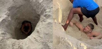 Турист вирив яму на пляжі Копакабана і опинився в піщаній пастці (7 фото + 1 відео)