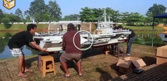 Indonesian residents built a 7-meter-long model of an aircraft carrier