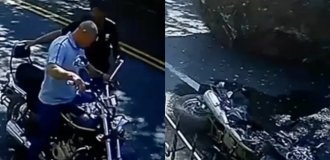 Мгновение до катастрофы: мотоциклисты чудом спаслись от падающих камней (3 фото + 1 видео)