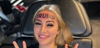 Trump on her forehead: a model got a tattoo in honor of the former US president (4 photos + 1 video)