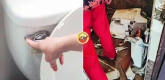 A toilet exploded the moment a man flushed the tank (4 photos)