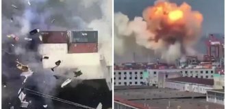 Мощный взрыв на китайском судне попал на видео (1 фото + 2 видео)