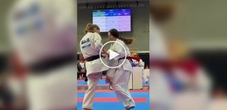 Нокаут ударом кайтен гери в кумите