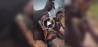 Members of an African tribe try ice for the first time