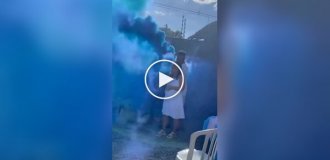 A smoke bomb hit the head of the family at a gender party
