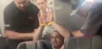 A passenger went to open the plane door when a flight attendant refused him sex (2 photos + 1 video)