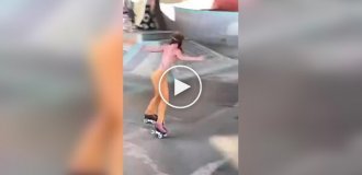 Roller skating girl shows how to roller skate