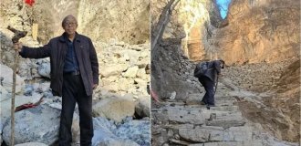 В Китае 80-летний пенсионер 11 лет строил лестницу к священной горе (5 фото)