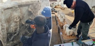 Археологи обнаружили древний саркофаг с изображением выпивающего Геркулеса (10 фото)