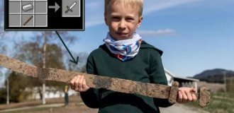Семирічний хлопчик у Норвегії випадково виявив меч епохи вікінгів (2 фото)