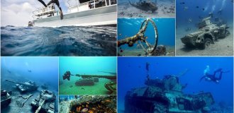 Underwater military museum in Jordan (4 photos + 1 video)