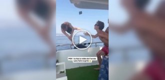 Парень чуть не лишился смартфона, когда снимал прыжок друга в воду