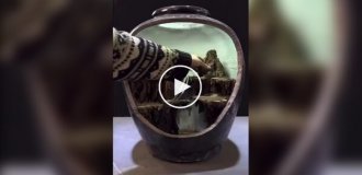 Girl showed the process of creating the most beautiful home fountain with fish