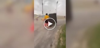 A portable toilet cabin knocked a football referee off his feet