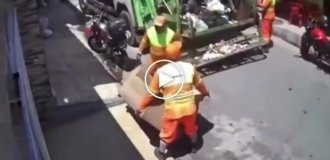 A sofa left to dry on the sidewalk was mistaken for trash