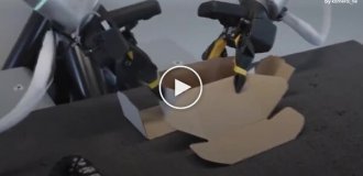 В Китае показали робота, аккуратно складывающего посылочную коробку