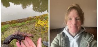 A woman took up magnetic fishing and pulled an antique pistol out of a river (4 photos + 1 video)