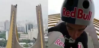 A skater used a high bridge in Brazil as a ramp (3 photos + 1 video)