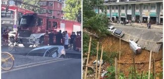 Torrential rains in Chinese cities turned roads into "portals to hell" (2 photos + 2 videos)