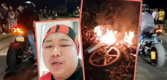 A father of a family burned his son's motorcycle (2 photos + 1 video)