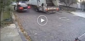 A huge hole formed on the road in Romania, which swallowed a mother and child