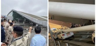 In India, due to heavy rains, the roof of the airport collapsed, there were casualties (2 photos + 2 videos)