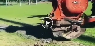 Trenchless method of laying plastic pipe for watering the lawn