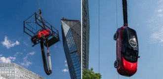 A Nissan with a driver was thrown off a bungee and set a Guinness record (1 photo + 1 video)