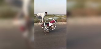 A guy took a ride on half an old motorcycle