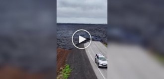 Volcanic lava destroyed highway