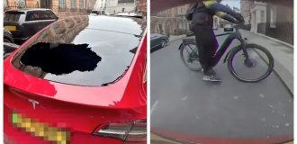 A Briton smashed the rear window of a Tesla, noticing a bag from a department store (4 photos + 2 videos)