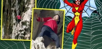 Ancient art: "spider woman" conquered a 108-meter cliff without insurance (2 photos + 1 video)