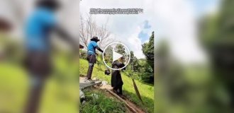 A Harry Potter fan flew on a broomstick