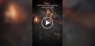 Eccentrics threw a box of fireworks into a bonfire