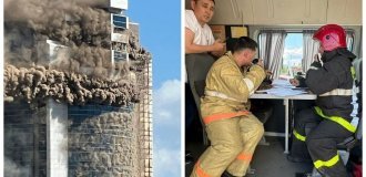 ЗМІ публікують кадри пожежі 26-поверхового житлового комплексу Астани (2 фото + 3 відео)