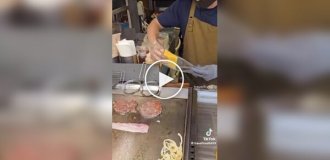 Street food in Korea, bacon burgers